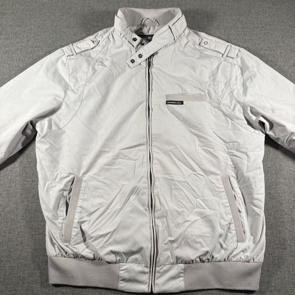 Members Only Racer Jacket Mens Large Gray Iconic Bomber Epaulettes Mm070111